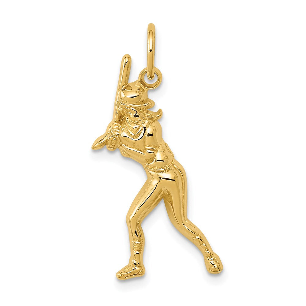 14K Yellow Gold Female Baseball Batter Charm