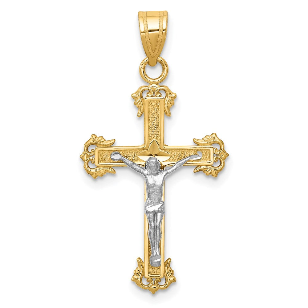 14K Two-Tone Diamond-Cut Crucifix Pendant