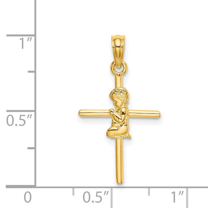 14K Yellow Gold Praying Boy Cross Charm