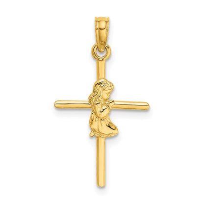 14K Yellow Gold Praying Girl Cross Charm