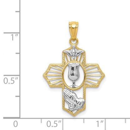 14K Yellow & Rhodium W/Rhodium Cross Pendant