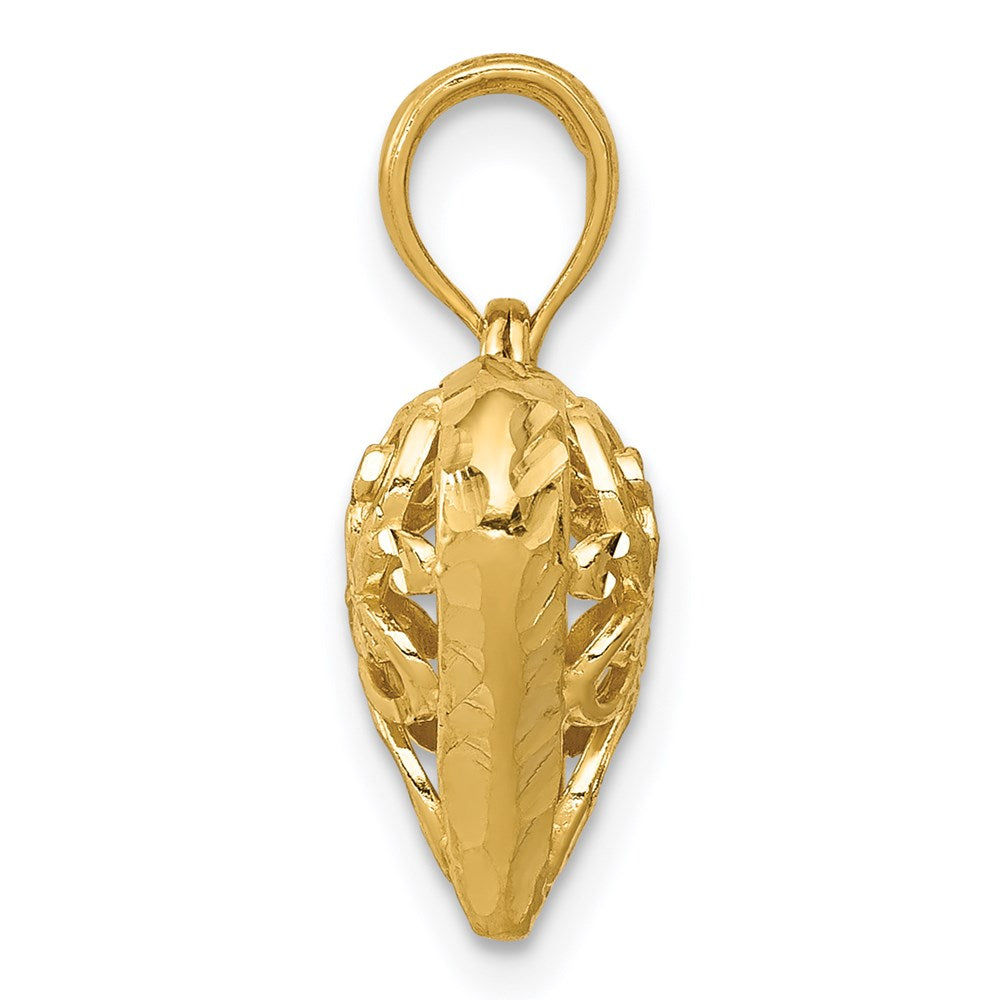 14K Yellow Gold Polished 3-D Filigree Puffed Heart Pendant