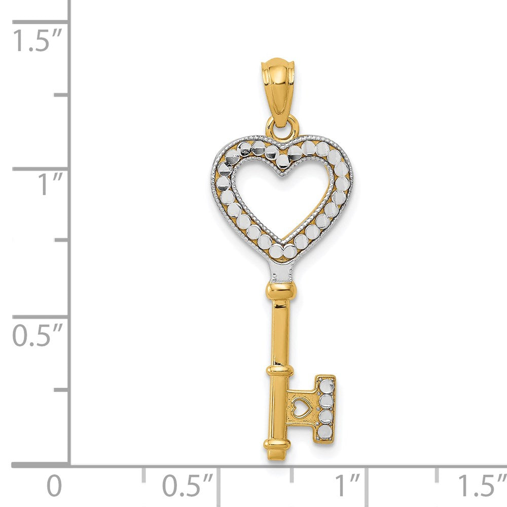 14K Yellow & Rhodium W/White Polished Heart Key Charm