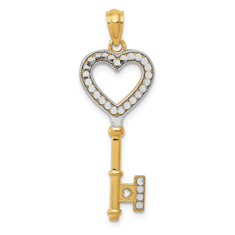 14K Yellow & Rhodium W/White Polished Heart Key Charm