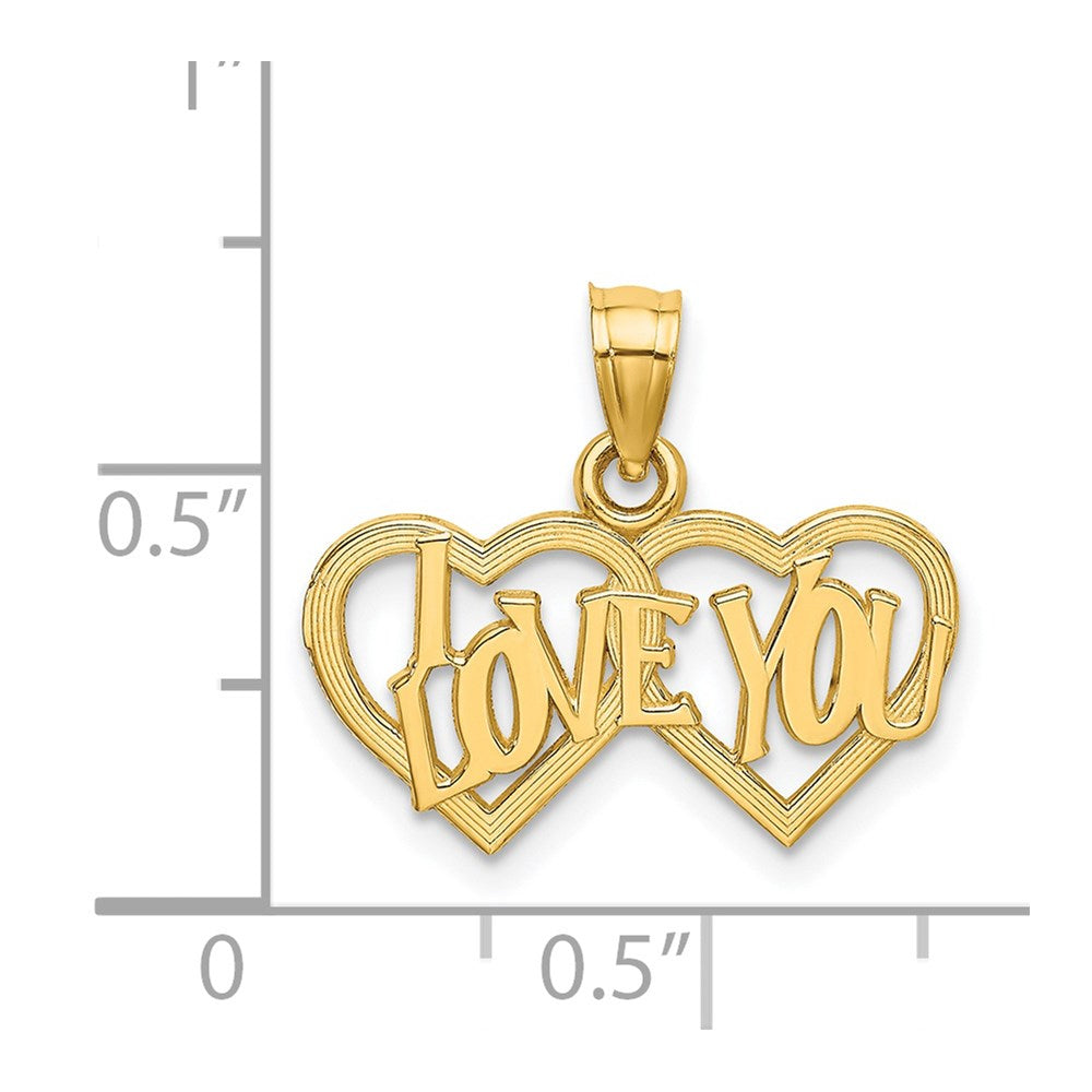 14K Yellow Gold I Love You Double Heart Charm