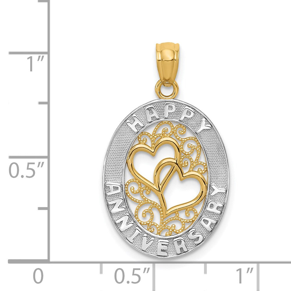 14K Yellow & Rhodium And White Happy Anniversary Hearts Pendant