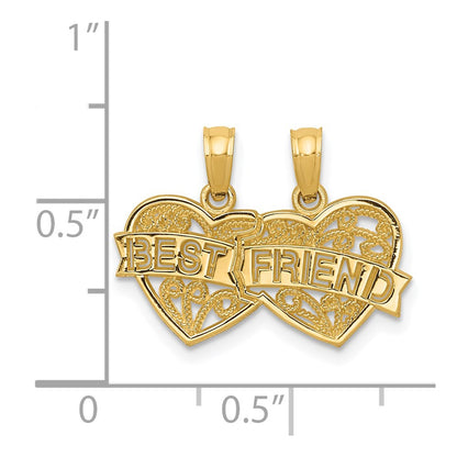 14K Yellow Gold Best Friend Breakable Double Hearts Pendant