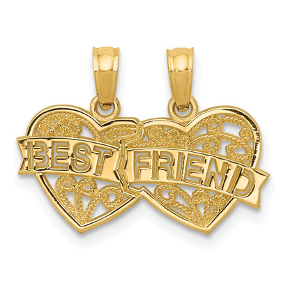 14K Yellow Gold Best Friend Breakable Double Hearts Pendant