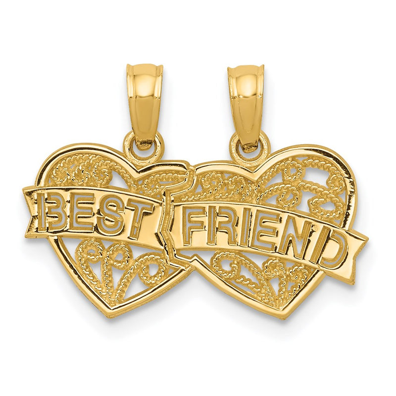 14K Yellow Gold Best Friend Breakable Double Hearts Pendant