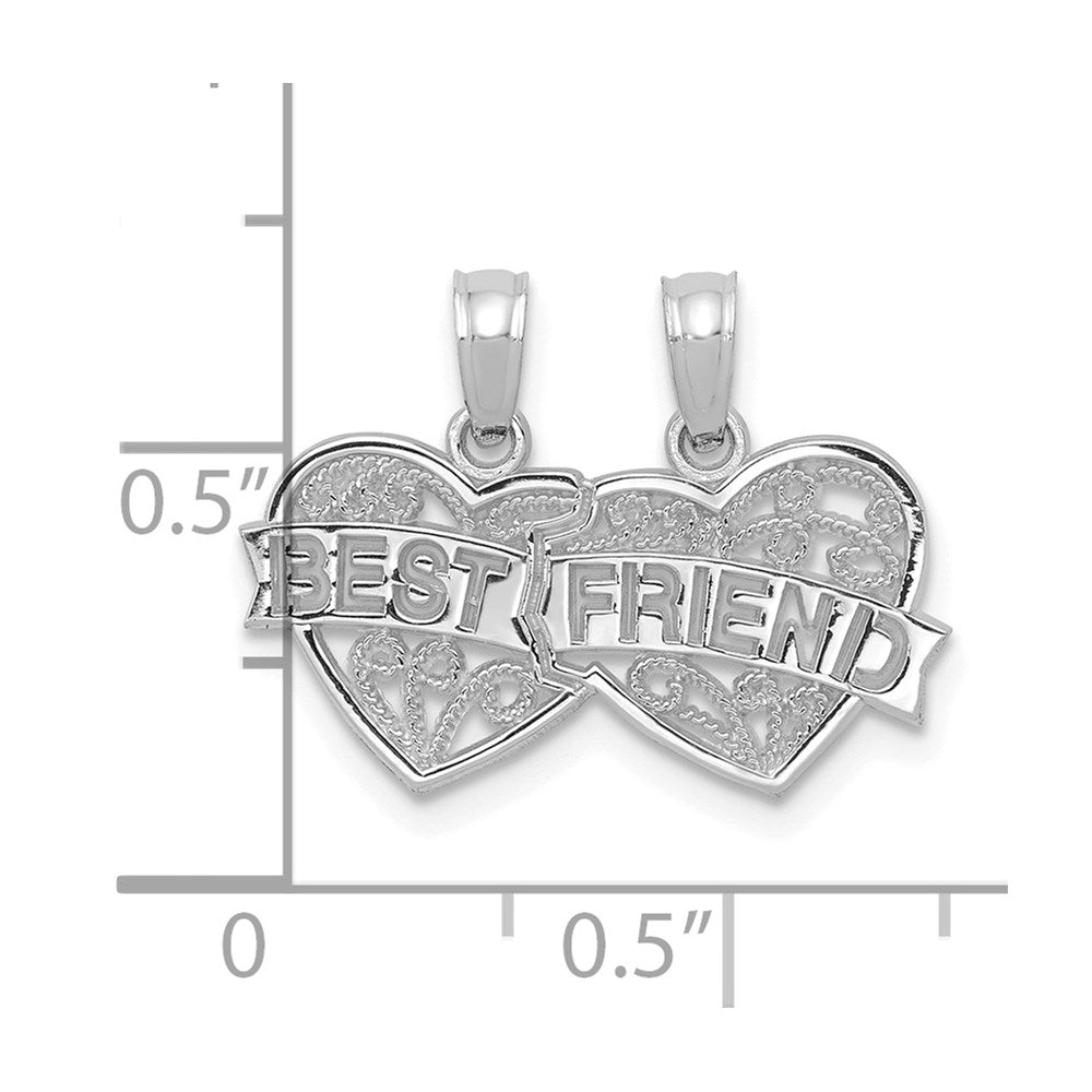 14K White Gold Best Friend Breakable Double Hearts Pendant