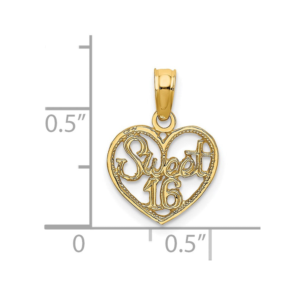14K Yellow Gold Sweet 16 In Heart Charm