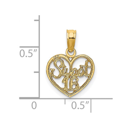14K Yellow Gold Sweet 16 In Heart Charm