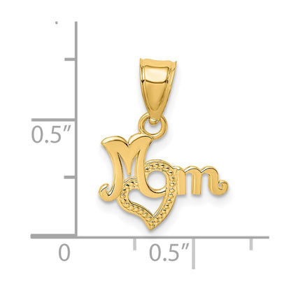 14K Yellow Gold Mom With Heart Charm