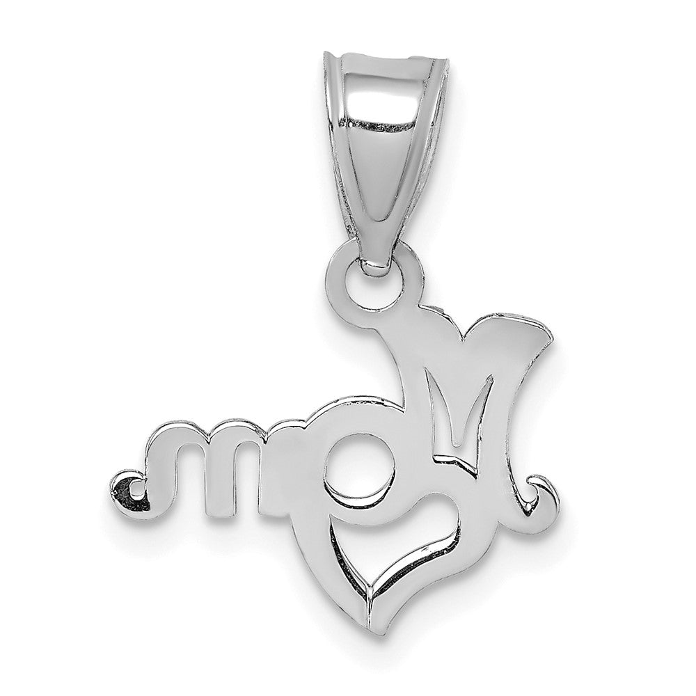 14K White Gold Mom With Heart Pendant