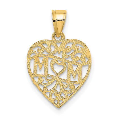 14K Yellow Gold Mom In Heart Charm