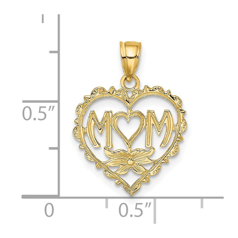 14K Yellow Gold Mom In Heart Charm