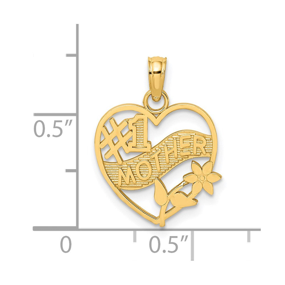 14K Yellow Gold #1 Mother In Heart Frame Charm