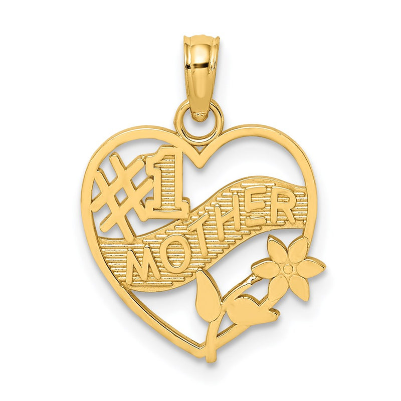 14K Yellow Gold #1 Mother In Heart Frame Charm