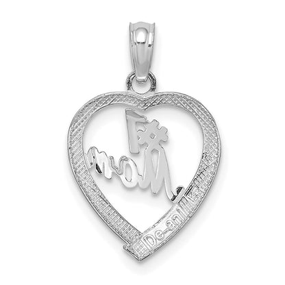 14K White Gold #1 Mom In Heart Pendant