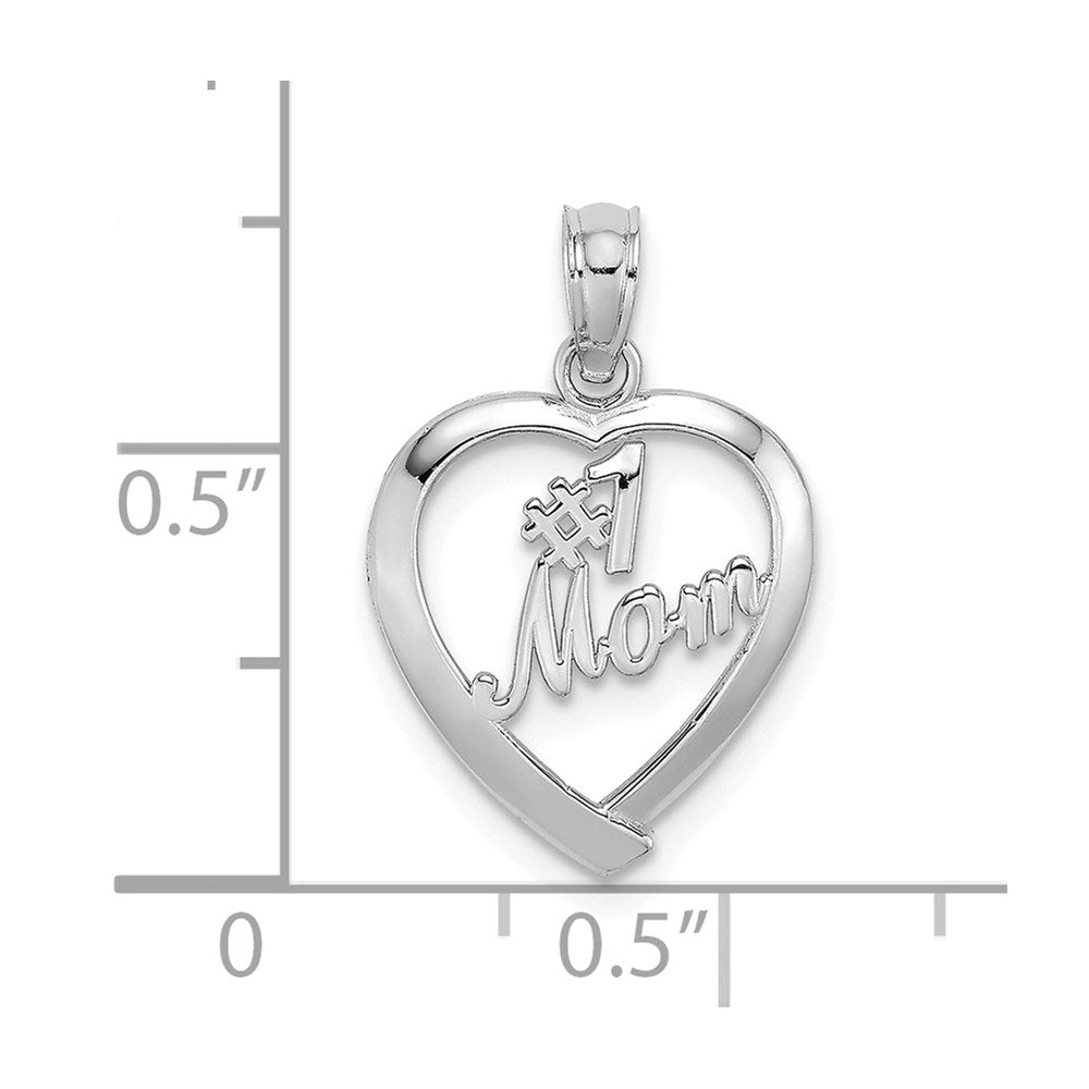 14K White Gold #1 Mom In Heart Pendant