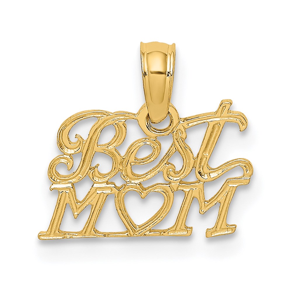 14K Yellow Gold Best Mom With Heart Charm