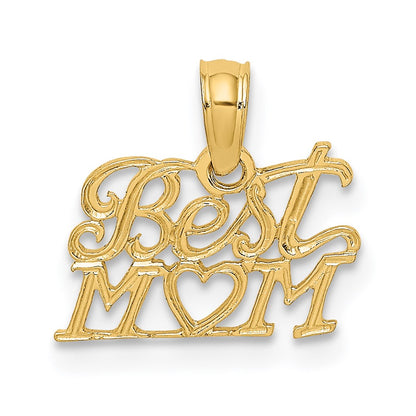 14K Yellow Gold Best Mom With Heart Charm