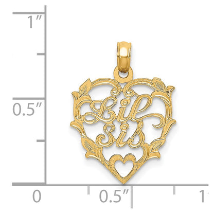 14K Yellow Gold Lil Sis In Heart Charm