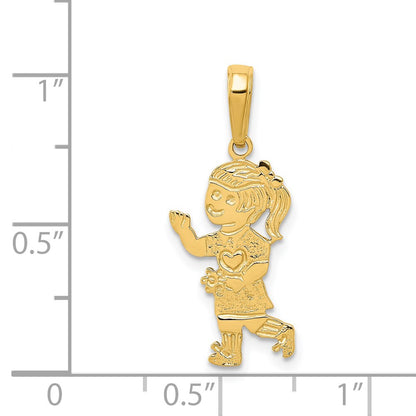 14K Yellow Gold Little Girl Walking With Flowers Pendant