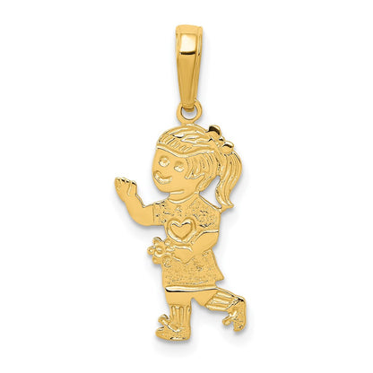 14K Yellow Gold Little Girl Walking With Flowers Pendant