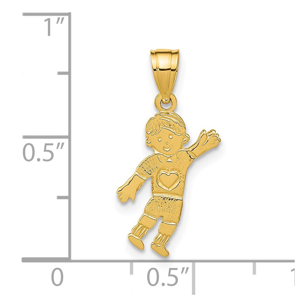 14K Yellow Gold Boy Waving With Heart On Pocket Charm