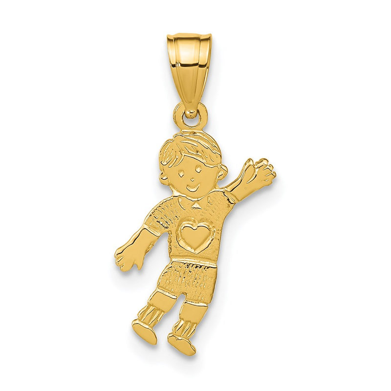 14K Yellow Gold Boy Waving With Heart On Pocket Charm