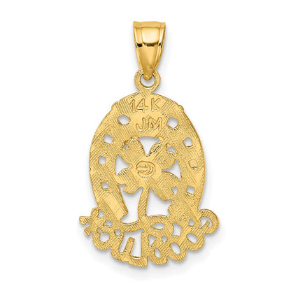 14K Yellow Gold Good Luck Horseshoe And Clover Charm