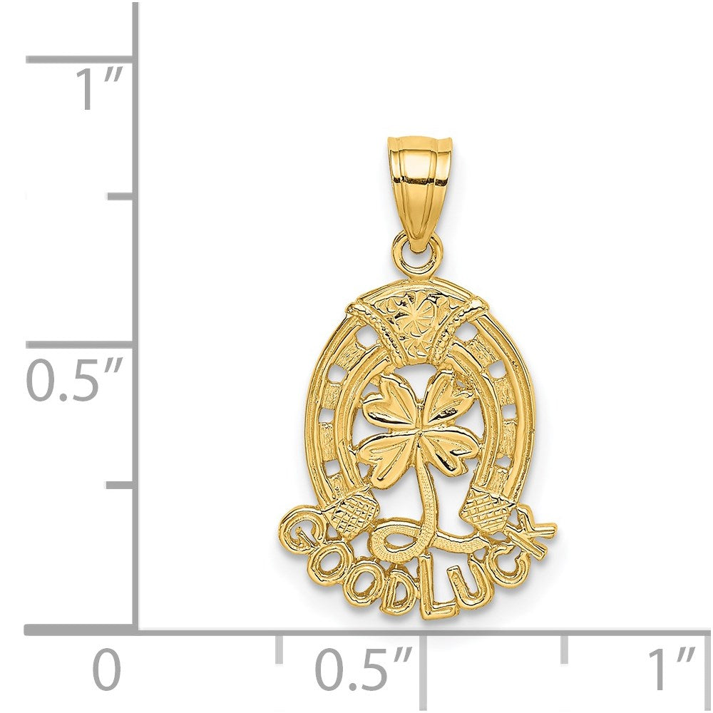 14K Yellow Gold Good Luck Horseshoe And Clover Charm
