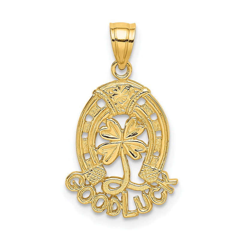 14K Yellow Gold Good Luck Horseshoe And Clover Charm
