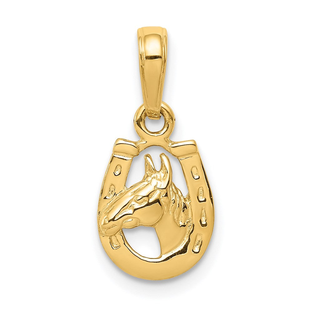 14K Yellow Gold Horseshoe With Horse Head Pendant