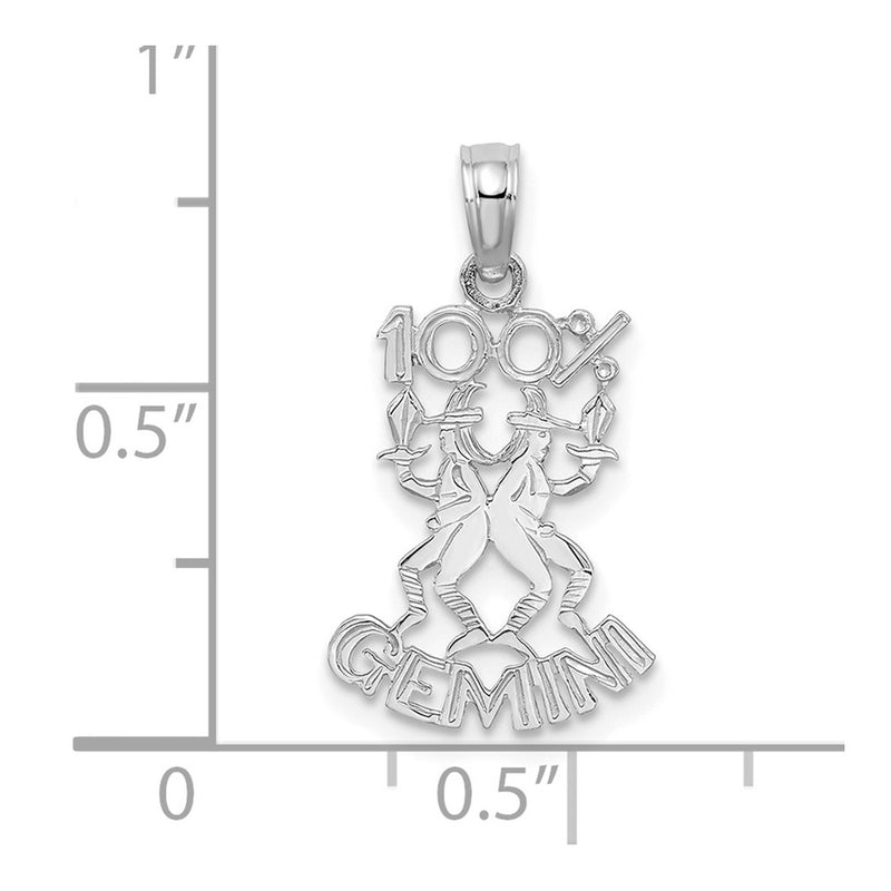 14K White Gold Wg 100% Gemini Zodiac Charm