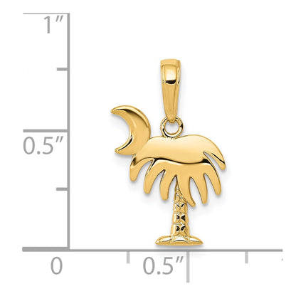 14K Yellow Gold Charleston Palm Tree With Moon Pendant