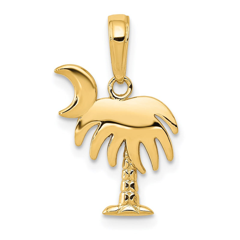 14K Yellow Gold Charleston Palm Tree With Moon Pendant