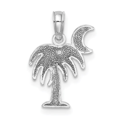 14K White Gold Polished Charleston Palm Tree W/ Moon Charm