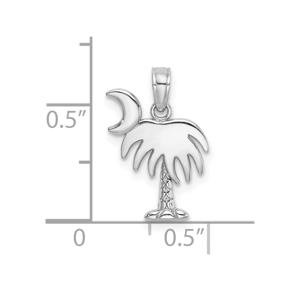 14K White Gold Polished Charleston Palm Tree W/ Moon Charm