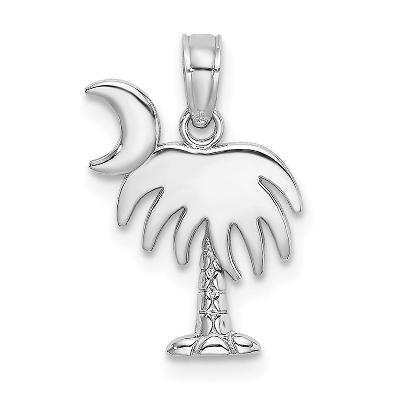 14K White Gold Polished Charleston Palm Tree W/ Moon Charm