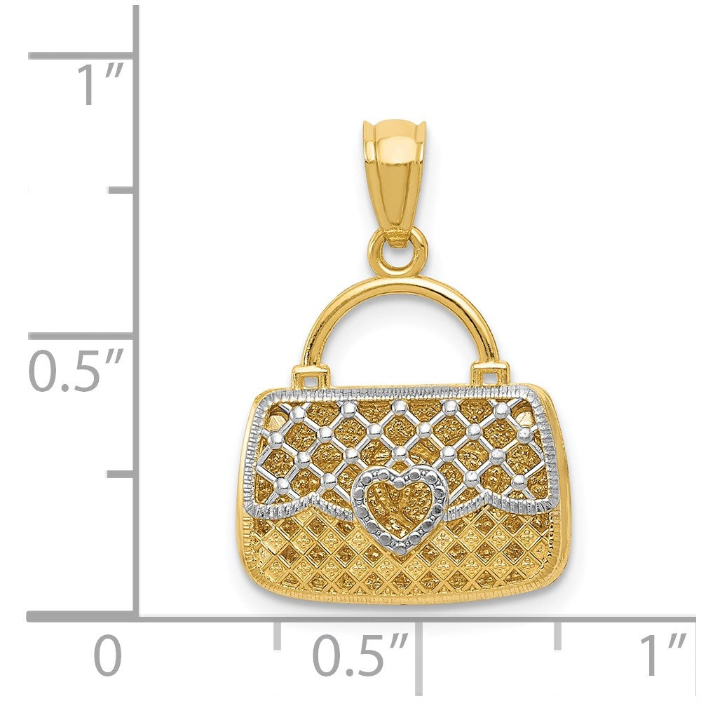 14k Yellow & Rhodium Gold w/Rhodium 3D Reversible Heart Handbag Pendant
