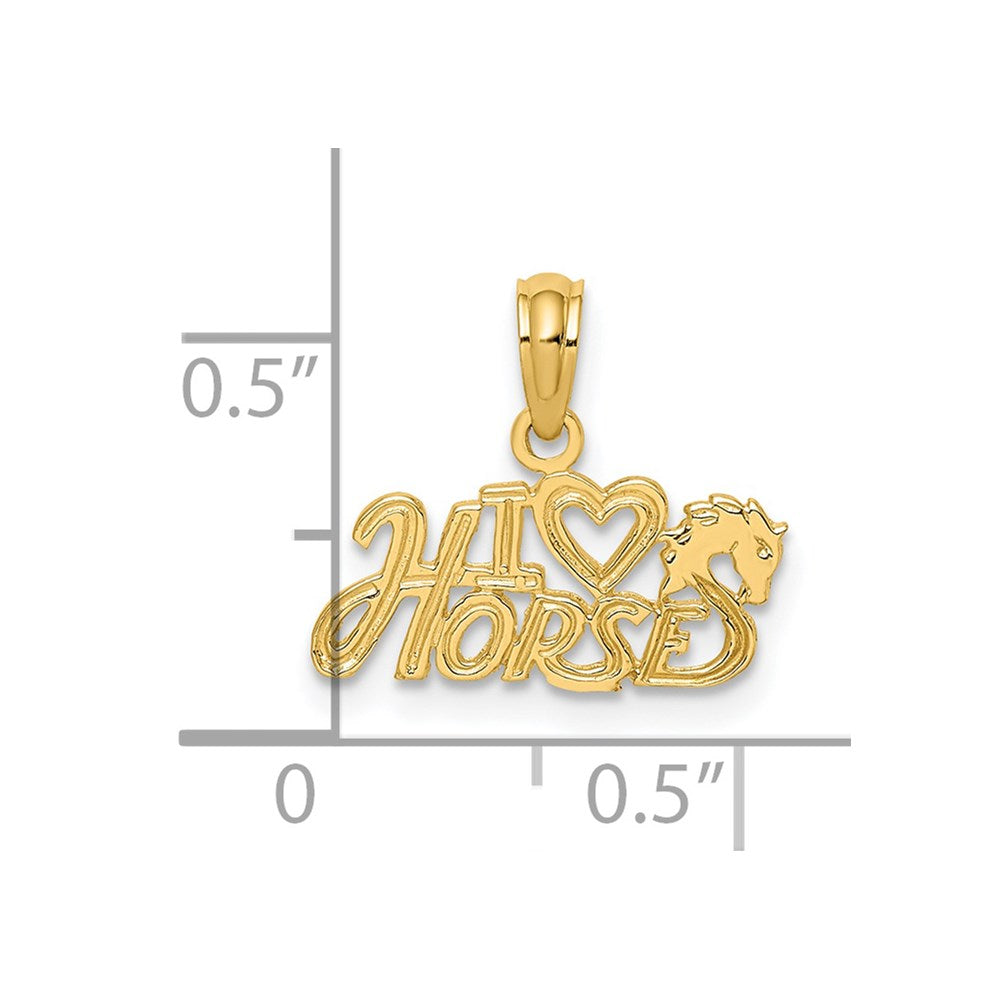 14K Yellow Gold I Heart Horses Charm