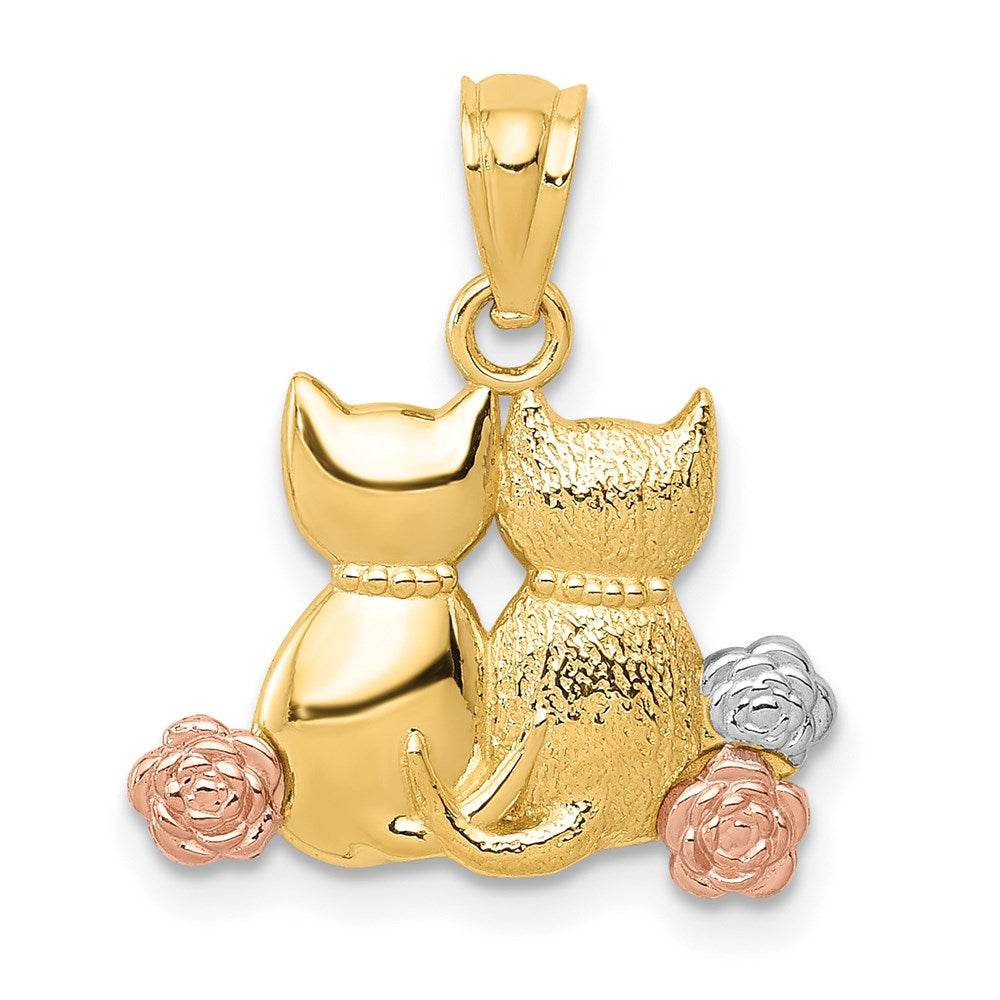 14K Two-Tone W/White Rhodium Cats Pendant
