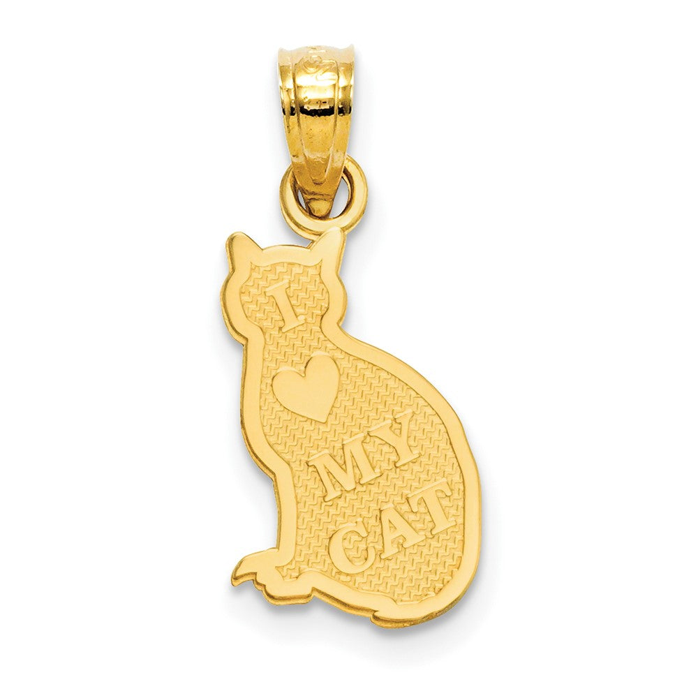 14K Yellow Gold I Heart My Cat On Reverse Pendant