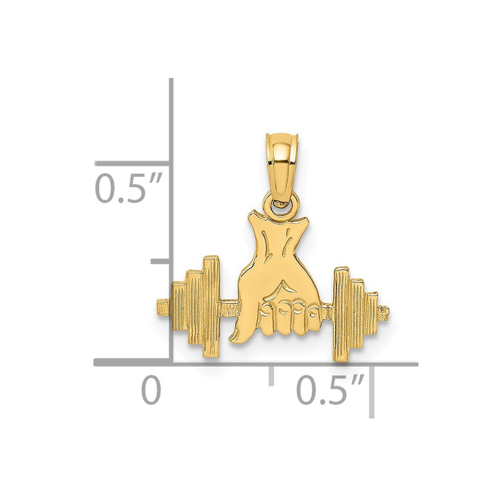 14K Yellow Gold Hand Holding Barbell Charm