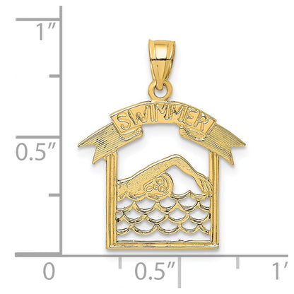 14K Yellow Gold Swimmer In Frame Charm