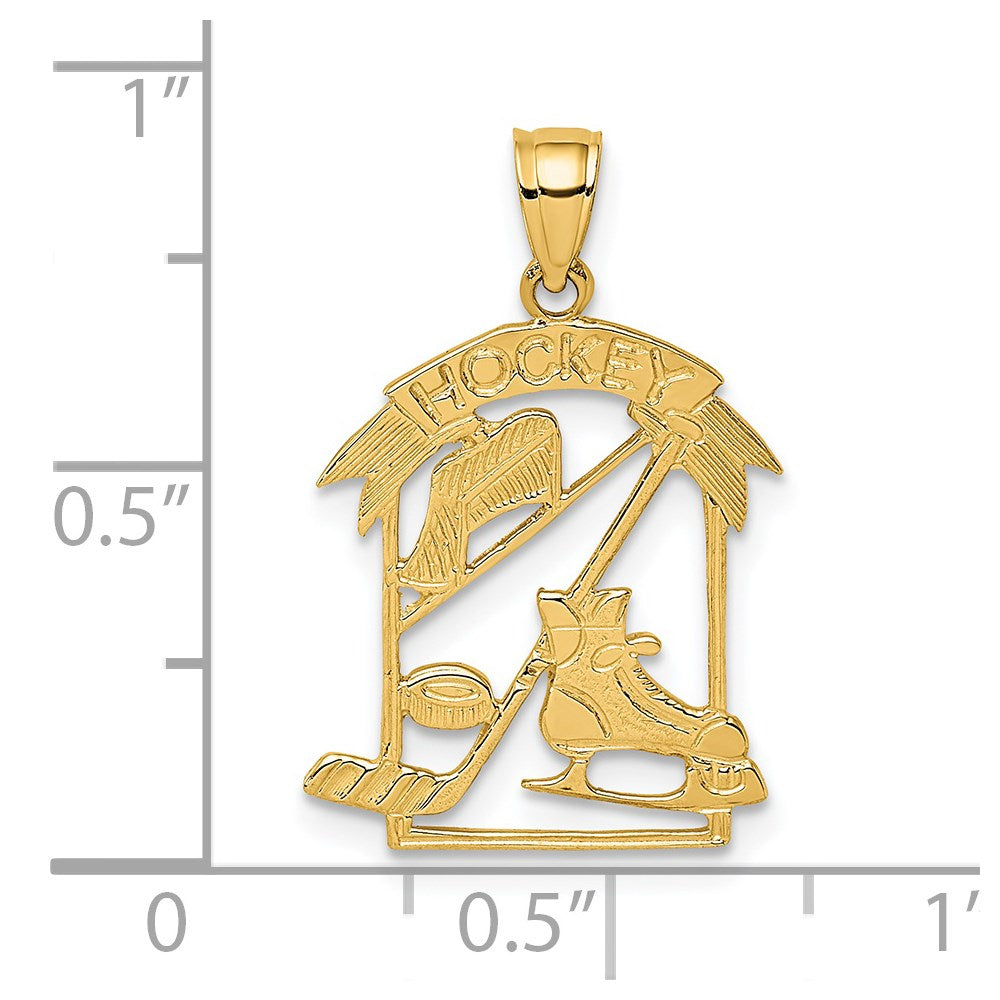 14K Yellow Gold Hockey Story Framed Charm
