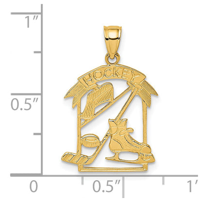 14K Yellow Gold Hockey Story Framed Charm