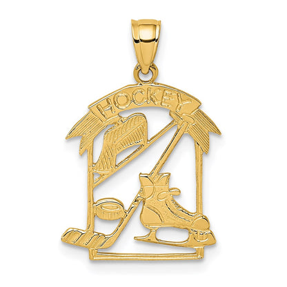 14K Yellow Gold Hockey Story Framed Charm